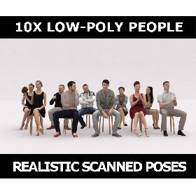 3D 10x LOW POLY ELEGANT CASUAL SITTING PEOPLE VOL01 CROWD model